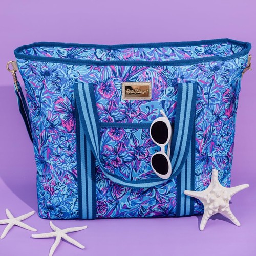 Lilly Pulitzer blaue Picknick- und Strandkühlbox, Isoliertasche mit verstellbarem Sh... - Bild 5 von 5