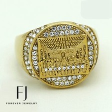 Men's Stainless Steel JESUS LAST SUPPER CZ Round Ring 7-13 Gold plated Box