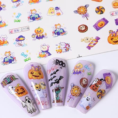 Pegatinas de arte en uñas de Halloween, lindas calcomanías de uñas de Halloween fantasma de transferencia de agua - Imagen 2 de 7
