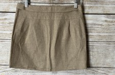 J Crew Size 2 Gold Metallic Beige Weave Mini Skirt Cotton Linen Lined Back Zip