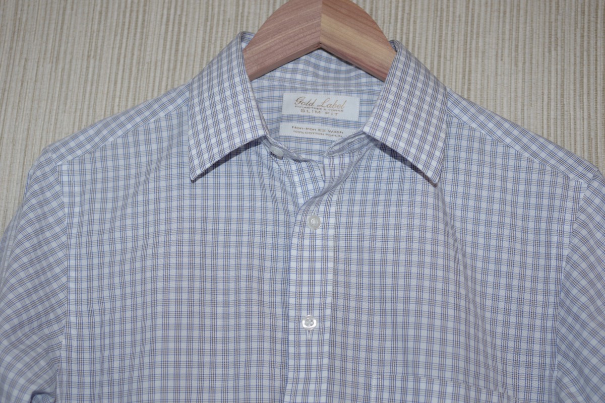 Roundtree & Yorke Gold Label Fitted Non-Iron Point Collar White Check  Size:15/33 | eBay