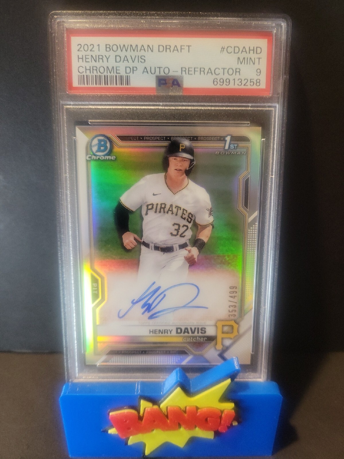 2021 Bowman Draft Chrome 1st Henry Davis Refractor Auto #353/499 PSA 9 Pirates