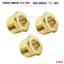3 PC- 1" Male x 3/8" Female NPT Pipe reducer Hex Bushing adapter Brass Fitting