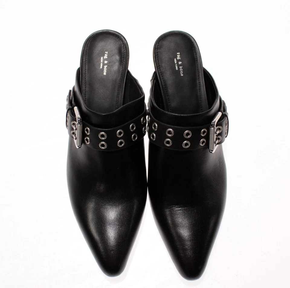 Mules Rag & Bone NWB Slip-On Spire con hebillas talla 40 (US 10) en cuero negro Foto 2 de 4
