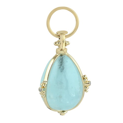 18k Yellow Gold Aquamarine Gemstone Diamond Pendant Jewelry - Picture 2 of 7