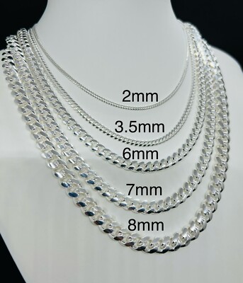 925 Sterling Silver Miami Cuban link chains Men Women's Necklace 2- 8mm  16