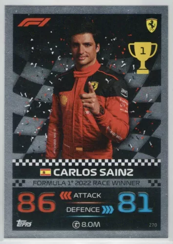 2023 Topps Turbo Attax F1 Formula 1 Carlos Sainz Foil Race Winner 