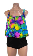 Vintage 80s One Piece Bathing Suit 14 Bubble Ruched Neon Floral Swimsuit