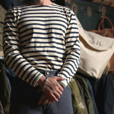 Bronson Mens Breton Striped Long Sleeve Shirt Causal French Sailor