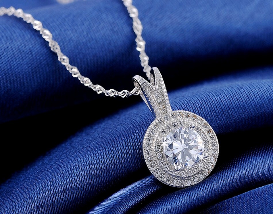 2.30Ct Round Simulated Diamond Halo Pendant in 14K White Gold