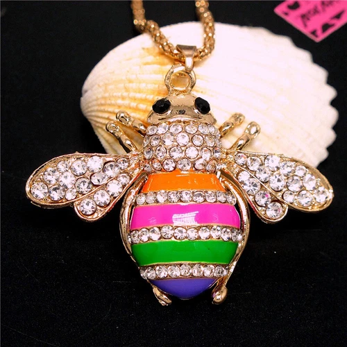 New Fashion Women Cute Mixed Enamel Bee Honey Crystal Pendant Chain Necklace