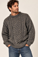 Vtg LL Bean Cable Knit Fisherman Sweater L Tall Chunky Ireland Wool Aran Gray
