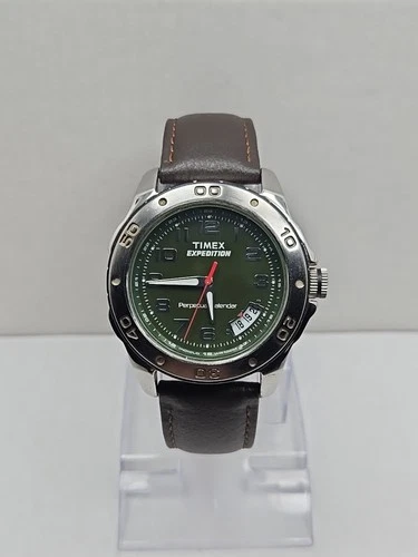 Vintage Timex Expedition Perpetual Calendar Green Dial Watch Indiglo New Battery
