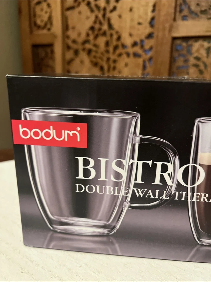 Bistro Doble Pared Termo Vidrio Taza 10oz Café Té Tazas JUEGO DE 2 NUEVO en Caja Foto 2 de 4