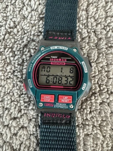 Vtg Timex Ironman Triathlon Digital Watch Women's Day Date 8 Lap NEW BATTERY!