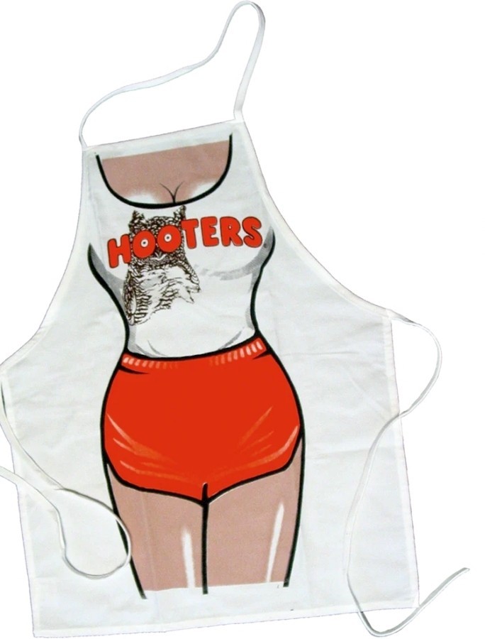 NIP vintage Hooters owl apron — campy restaurant memorabilia that's genuinely funny, never been used, and perfect for the grill master with a sense of humor.