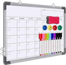 16" x 12" Magnetic Dry Erase Calendar Whiteboard Double Sided White