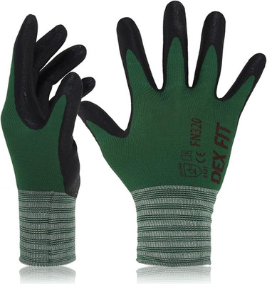 Guantes trabajo nailon nitrilo verde bosque 3 pares ajuste comodo y agarre firme