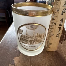 Fine Antique Spy Glass Tumbler Warmbrunn C. 1850 Frosted Cut Vignettes Castle