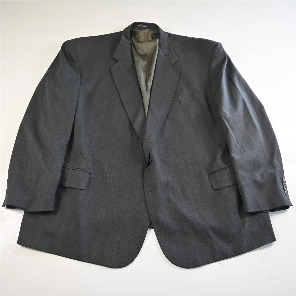 Vtg Stafford 56R 52x30 Gray Glenn Check USA Made Wool Mens Jacket Pants Suit - Image 2 of 4
