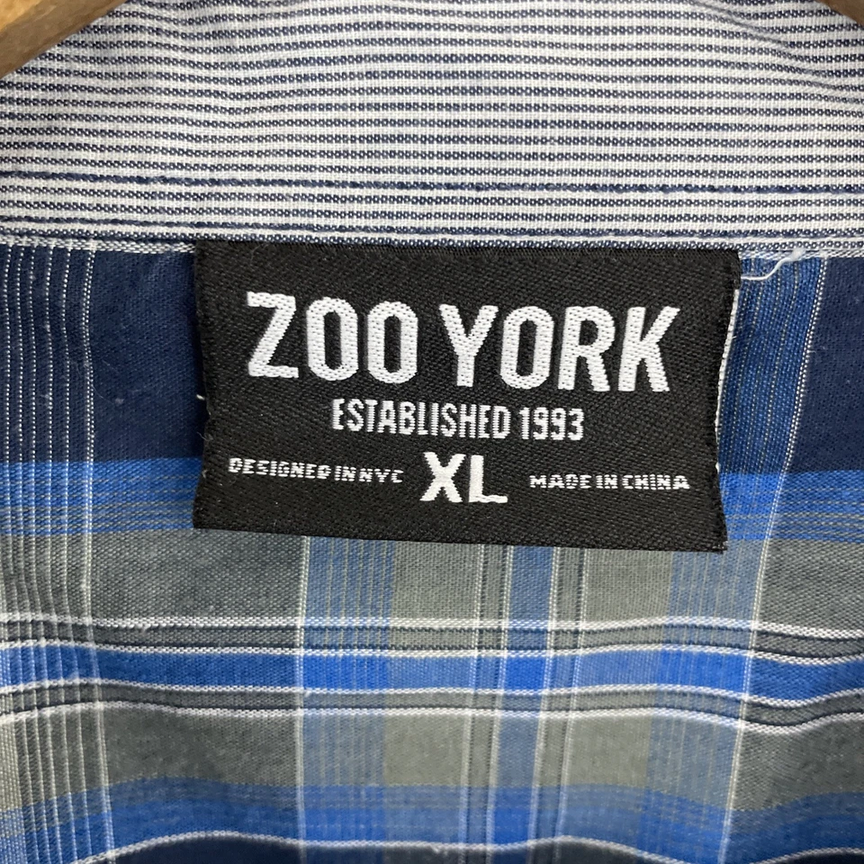 Zoo York Shirt Mens XL (Large) Blue Plaid Long Sleeve Button 2 Pocket - Image 3 of 4