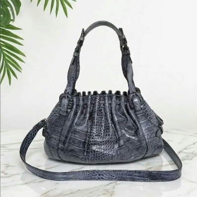 Le Tanneur Handbag Tote Shoulder Bag Purse Leather Gray Navy USED Mint Condition