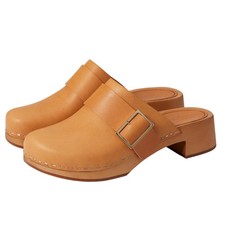 Swedish Hasbeens Womens Slejf Clog EU 37 US 7 Brown Leather Wood Sole NWOB