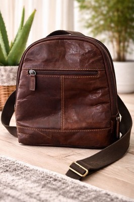 Jack Georges Brown Buffalo Leather Small Voyager Convertible Backpack/Crossbody