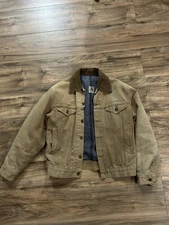 VINTAGE Carhartt Men’s Tan Trucker Jacket Blanket Lined Size 38R Union Made