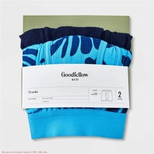 Men's Floral Leaf Print Trunks 2pk - Goodfellow  Co Blue/Navy Medium
