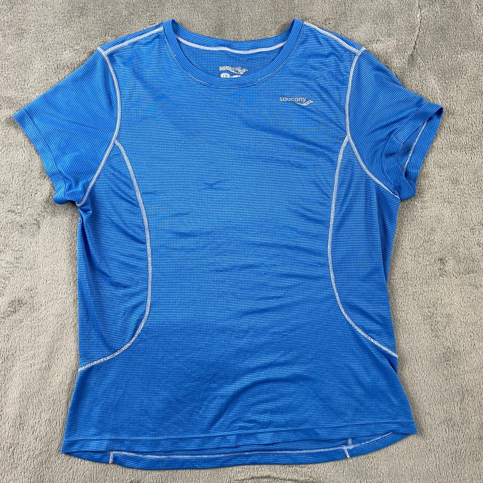 Saucony Running Shirt Womens Large Blue Short Sleeve Athletic Performance Top