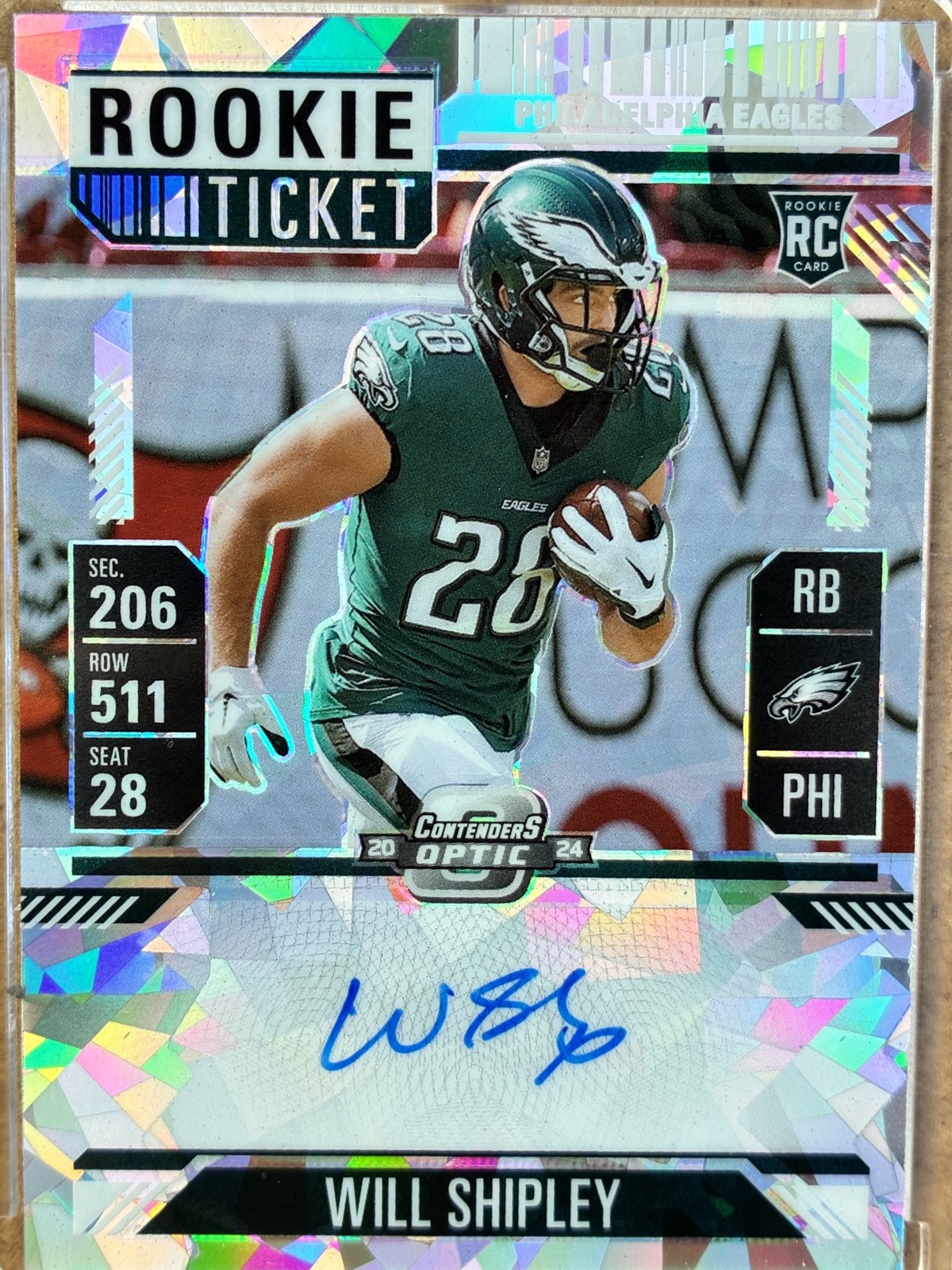 Will Shipley Panini Contenders Optic #127 Autograph Cracked Ice