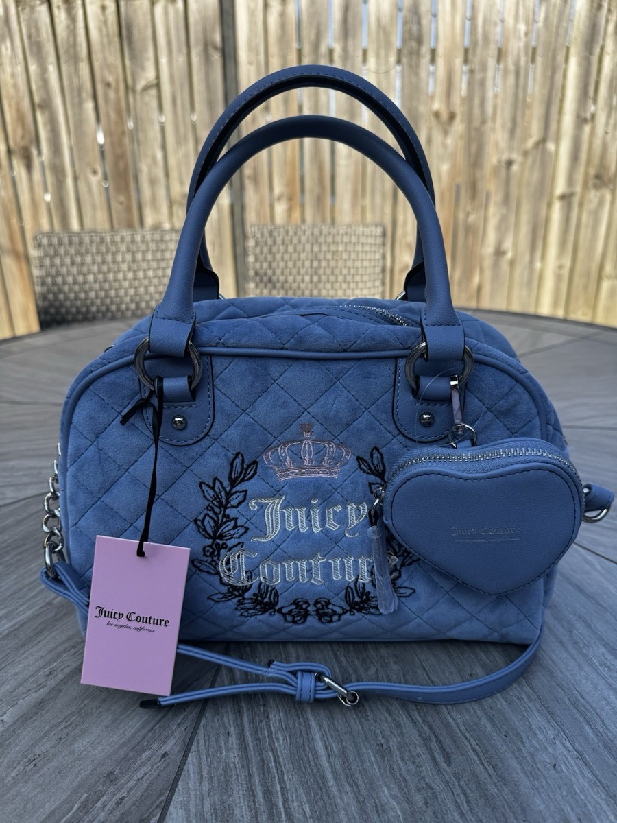 Juicy Couture Royal Moment Bowler Bag Slate Blue Quilted Shoulder