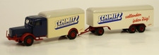 Büssing 8000 Kofferzug, Schmitz Anhänger , Brekina, 1:87, Beige/Blau