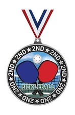 Pickleball Second Place Medals, 2 3/4" Silver Pickleball Trophy Medal Award P...