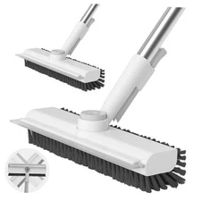 + 2 Pack Floor Scrub Brush with Long Handle, 3 in 1 Scrape and 2 PACK White