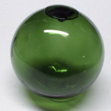 VINTAGE HAND BLOWN JAPANESE STYLE GREEN GLASS FISHING NET FLOAT, 5"