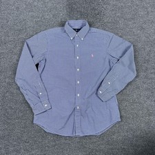 Ralph Lauren Shirt Mens Medium Blue Check Button Down Long Sleeve Pony Logo