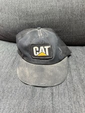 CAT Vintage Trucker Hat Snapback Made In USA Mesh Caterpillar Tonkin Black