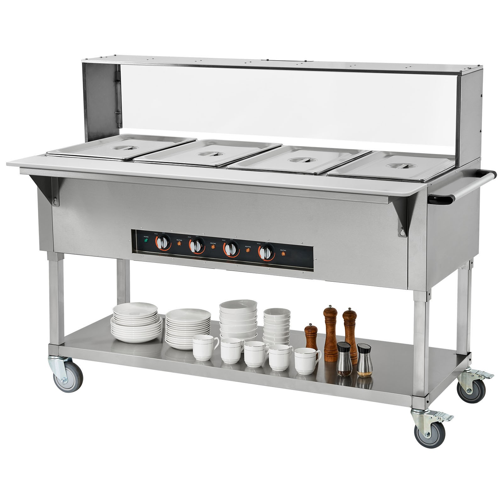 4-Pan Commercial Food Warmer 4 x 20.6QT Steam Table & Acrylic Sneeze Guard