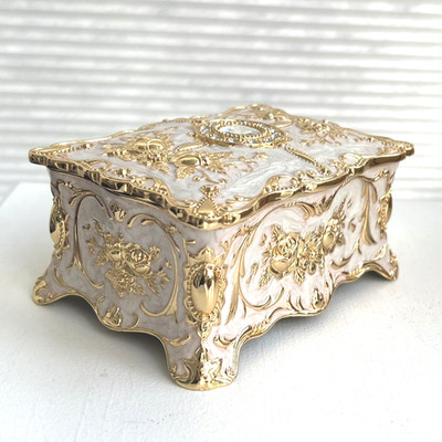 Vintage Stil Emaille Schmuckkästchen, Gold Creme Schmuck Dekor Andenken Organizer