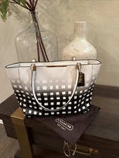 Coach Madison Black White Gingham Saffiano Shoulder Tote Bag Leather 30118