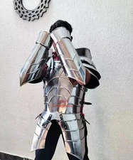 Medieval Knight Armor Costume – Full Steel Plate Chest Armor with Arm Guards