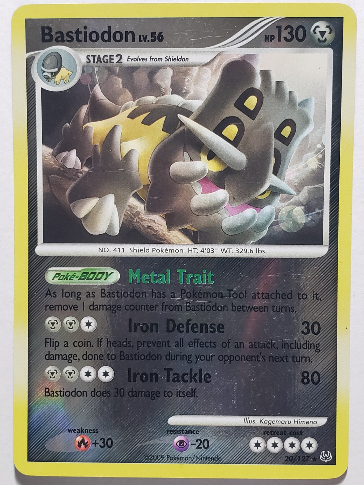 REVERSE HOLO Bastiodon 20/127 LP / VLP Platinum Pokemon Card - Kagemaru Himeno