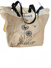 Thirty-One Gifts Large Utility Tote   Cream Canvas  Friends   Dandelion Design