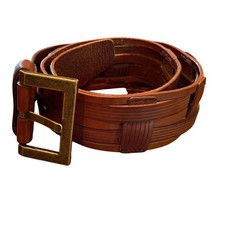 Braided / Woven Leather Belt, Brass Buckle, Unisex, Size Small