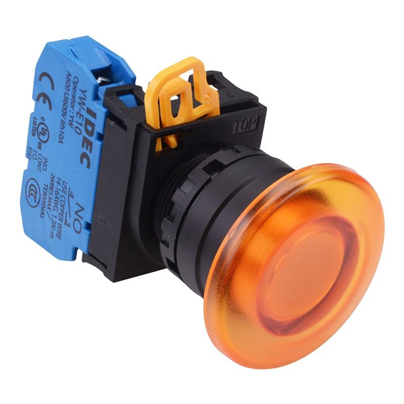 IDEC Amber 22mm Mushroom Momentary Push Button Switch NO IP65 YW1L-M4E10Q0A