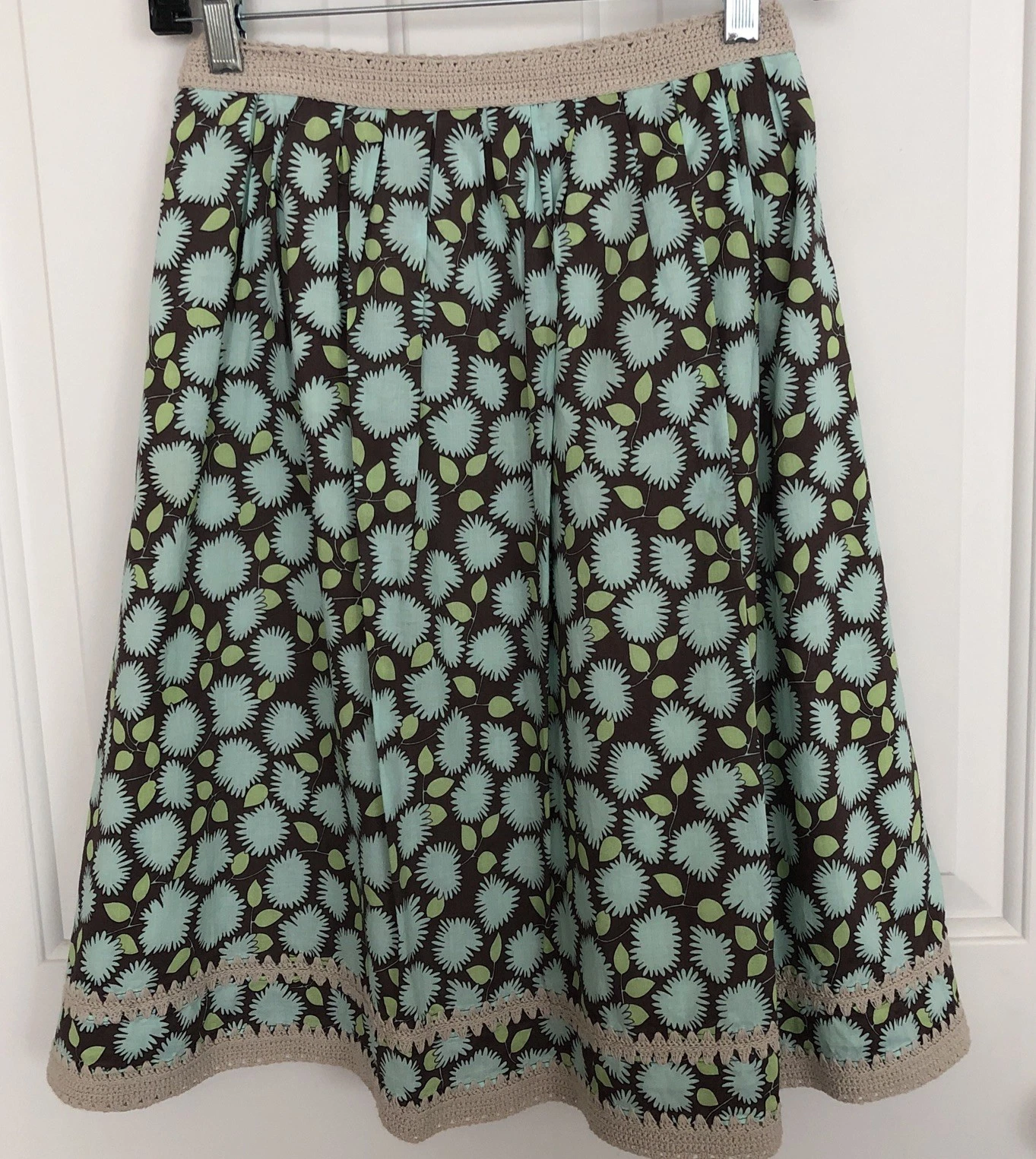 Etcetera Skirt 100% Cotton A-Line Pleated Floral Woven Trim Size 6