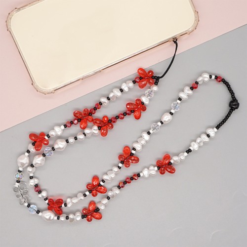 Pearl Butterfly Mobile Chain Phone Beaded Wrist Strap Cell Women - 第 3/12 張圖片