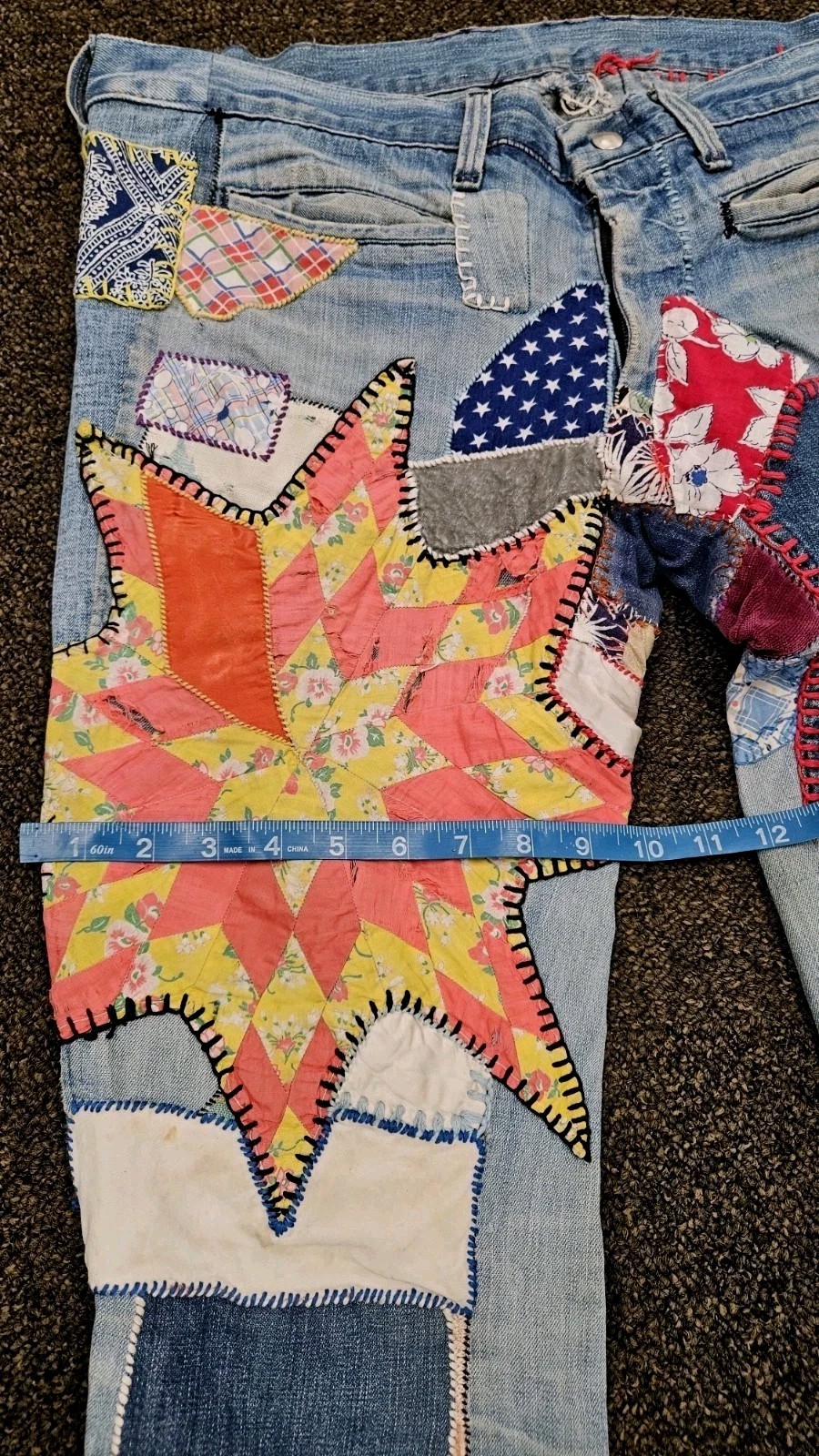 INSANE 70s Patchwork Crazy Quilt HippieJeans  Aut… - image 15
